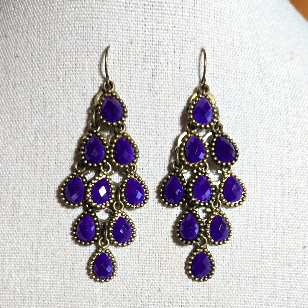 Simulated Purple Stones Chandelier Earrings